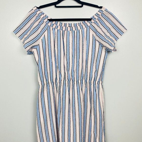J. Crew Striped Off the Shoulder Peasant Dress Size Large - Picture 3 of 9